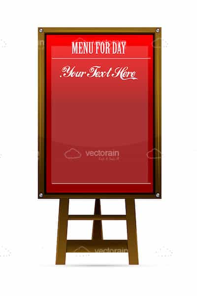 Red Menu Board with Wooden Frame and Stand
